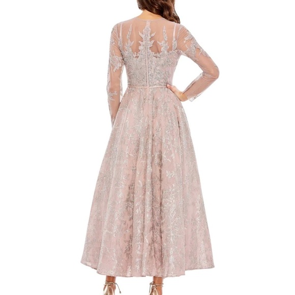 Mac Duggal 20337 NWT EMBELLISHED BOW BELT ILLUSION LONG SLEEVE A LINE DRESS - Picture 3 of 9